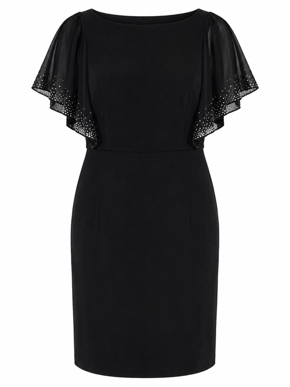 Jessica Howard Black Dress with Sheer Embellished Sleeves